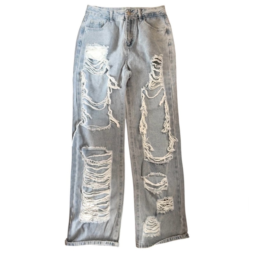 Forever Women’s Baggy Distressed Multi Large Ripped Jeans